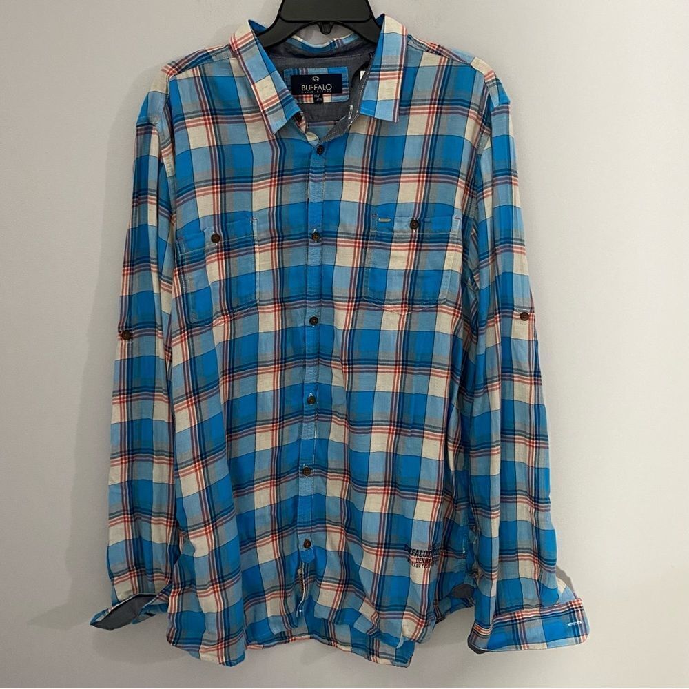 Buffalo David Bitton Men’s Blue Buffalo Plaid Button Front Flannel Shirt XXL